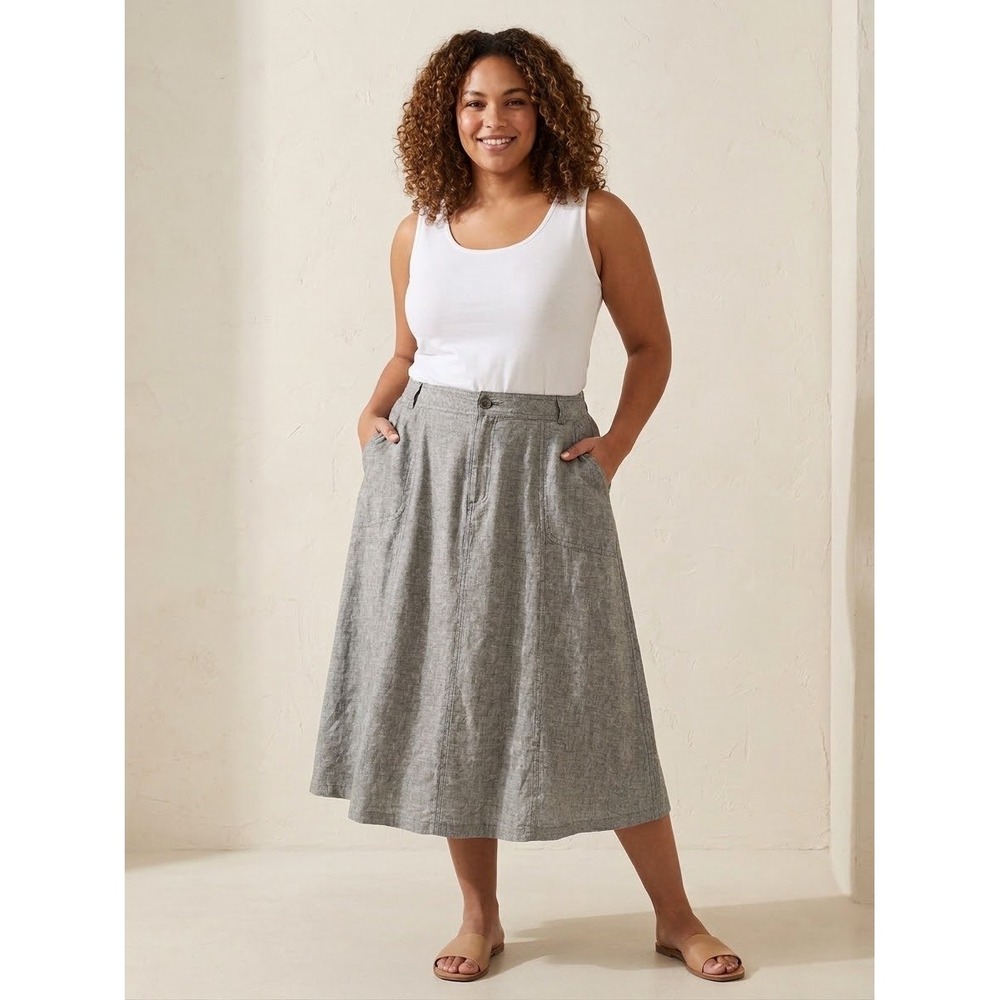 CJ Banks Christopher & Banks Grey Linen Blend Midi Skirt Plus Size 18W NWT